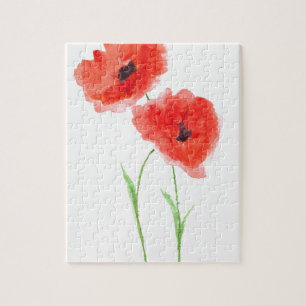 Rode papaverbloemen Natuur Mooie Waterverf Legpuzzel