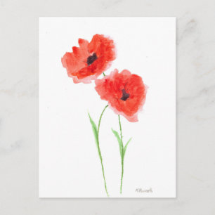 Rode papaverbloemen papaver waterverf rustige natu briefkaart