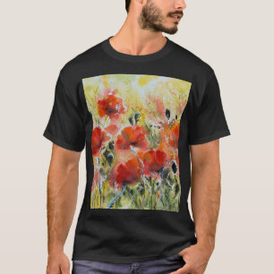 Rode papaverbloemen, zachte waterverf. t-shirt