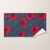 Rode papavers en ladybugs op donkerblauw bad handdoek (Handdoek)