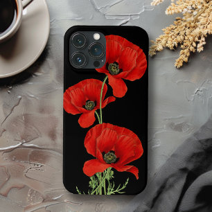 Rode papavers kleurige Vintage botanisch iPhone 13 Pro Max Hoesje
