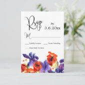 Rode papavers, Paarse Iris Waterverf Wedding RSVP (Staand voorkant)