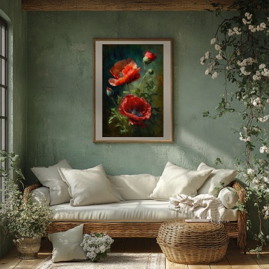 Rode papavers - stijl poster