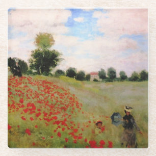 Rode papavers van Monet - papavervrije veldparasol Glazen Onderzetter