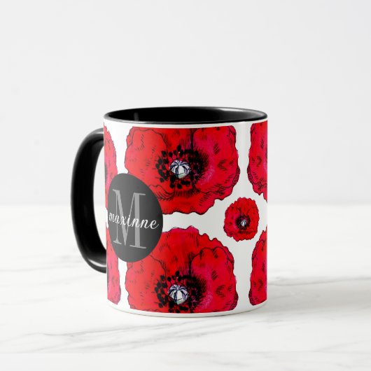 Rode papavers voegen Jouw naam en Initiaal toe Mok (Voorkant links)