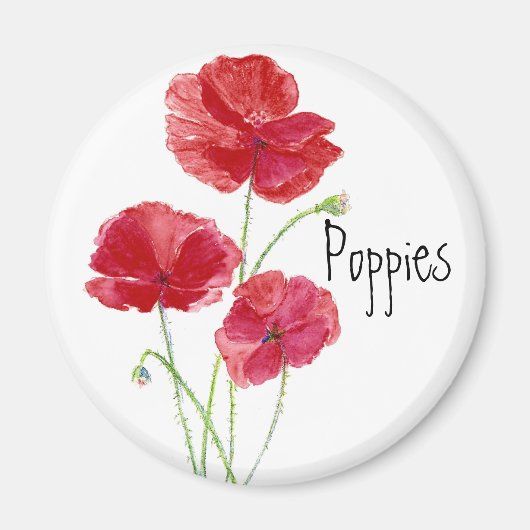 Rode papavers - Waterverf Magneet (Voorkant)