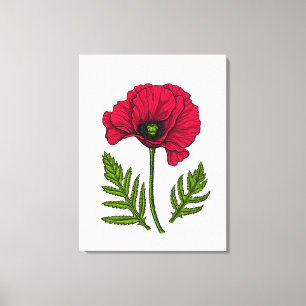 Rode papavertekening 3 canvas afdruk