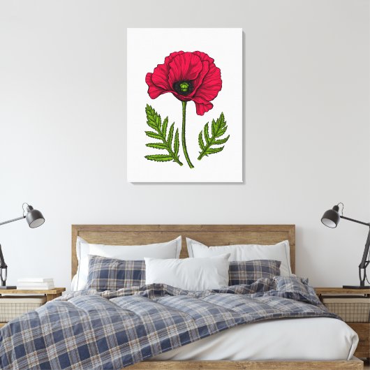 Rode papavertekening 3 canvas afdruk (Insitu (Slaapkamer))