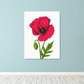 Rode papavertekening canvas afdruk (Insitu (Houten vloer))