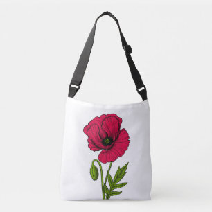Rode papavertekening crossbody tas