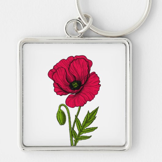 Rode papavertekening sleutelhanger (Voorkant)