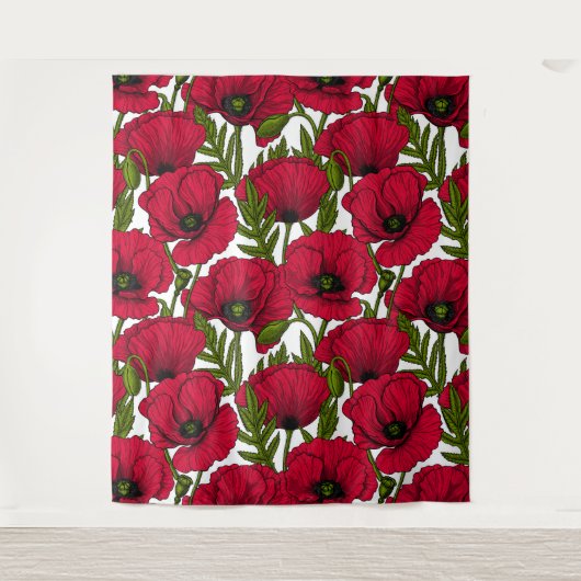 Rode papavertuin 2 wandkleed (Voorkant)