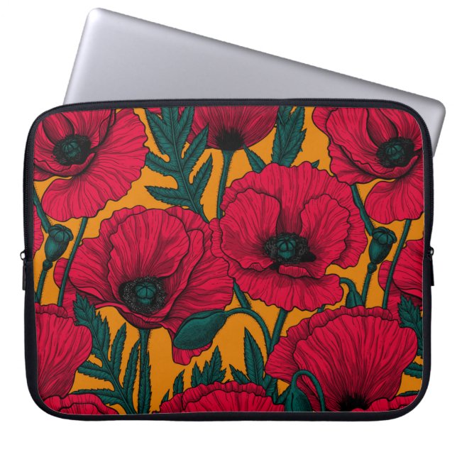Rode papavertuin laptop sleeve (Voorkant)