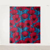 Rode papavertuin op blauw wandkleed (Voorkant)