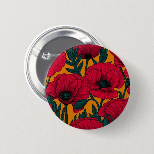 Rode papavertuin ronde button 5,7 cm (Voorkant /achterkant)