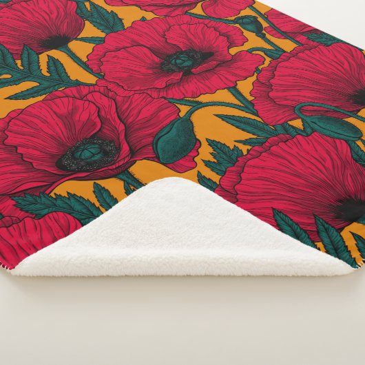 Rode papavertuin sherpa deken (3/4)