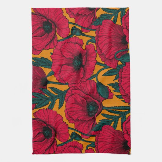 Rode papavertuin theedoek (Verticaal)