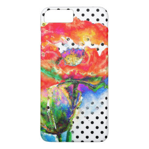 Rode papaverzwarte en witte polka-stippen 	iPhone 8 plus / 7 plus hoesje