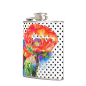 Rode papaverzwarte en witte polka-stippen heupfles (Links)