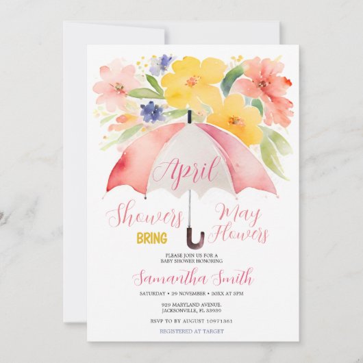 Rode Paraplu April Buien Brengen Mei Bloemen Kaart (Voorkant)