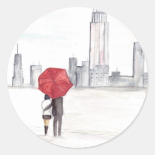 Rode paraplu-koppel New York coole trendy mooi Ronde Sticker