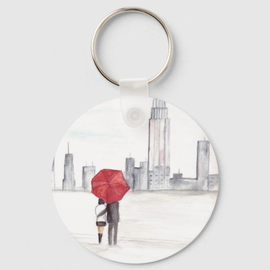 Rode paraplu-koppel New York coole trendy mooi Sleutelhanger (Voorkant)