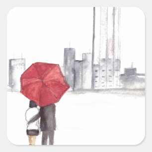 Rode paraplu-koppel New York coole trendy mooi Vierkante Sticker