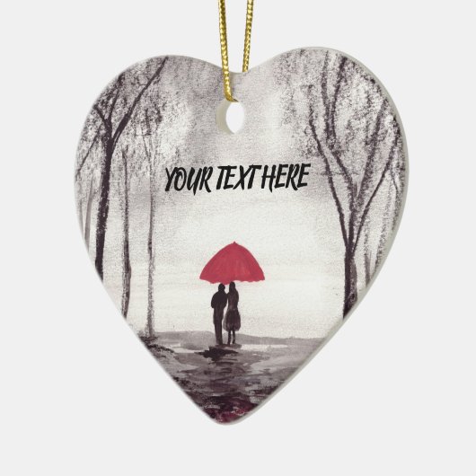 Rode paraplu-liefdeskoppel keramisch ornament (Links)