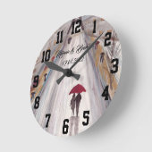 Rode paraplu-liefdeskoppel rustic romantic Wedding Ronde Klok (Hoek)