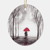 Rode paraplu-liefdespaar keramisch ornament (Links)