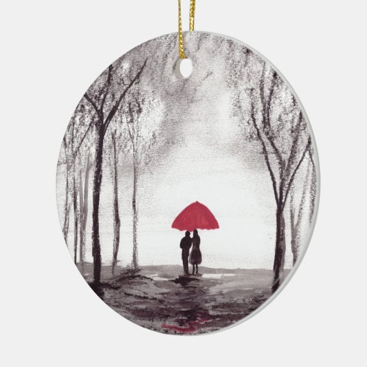 Rode paraplu-liefdespaar keramisch ornament (Links)