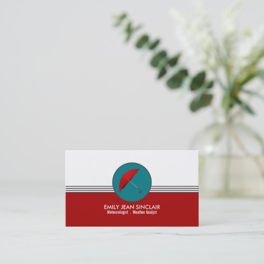 Rode paraplu retro ontwerp, meteoroloog visitekaartje (Staand voorkant)