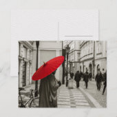Rode paraplu zwart-wit fotografie briefkaart (Voorkant / Achterkant)