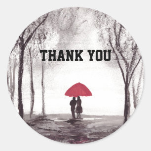 Rode paraplu's bruiloft ronde sticker
