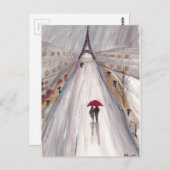 Rode paraplu's liefdespaar briefkaart (Voorkant / Achterkant)