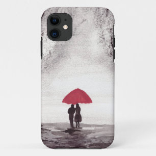 Rode paraplu's Valentijnsdag waterverf iPhone 11 Hoesje