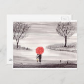 Rode paraplu's waterverf bruiloft briefkaart (Voorkant / Achterkant)