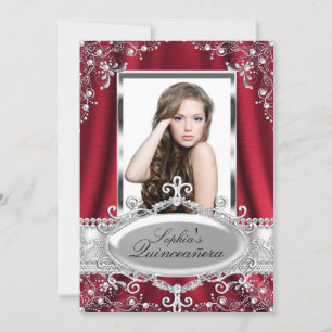 Rode Parel Zijde Vintage Glamour Quinceanera Kaart