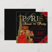 Rode Paris Sweet 16 Feestje Kaart (Voorkant / Achterkant)