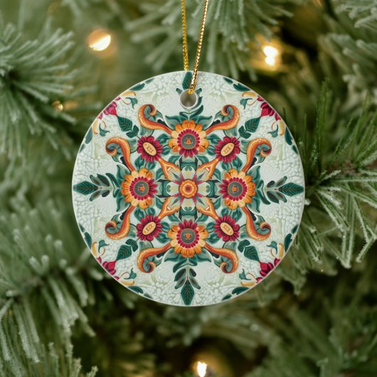 rode patchwork keramisch ornament (Boom)