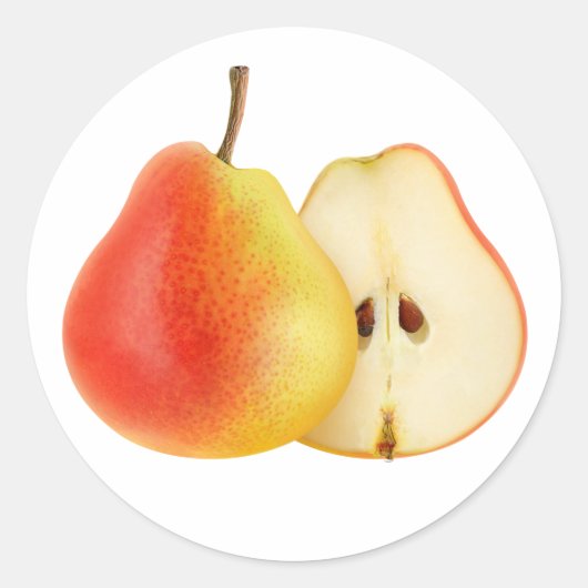 Rode peer in helften gesneden ronde sticker (Voorkant)