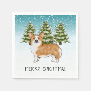 Rode Pembroke Welsh Corgi Blauwe Winter Kerstmis Servet