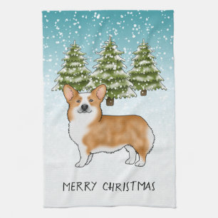 Rode Pembroke Welsh Corgi Blue Winter Kerstmis Theedoek