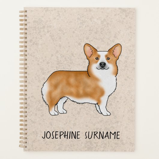 Rode Pembroke Welsh Corgi Dog met aangepaste naam Planner (Voorkant)