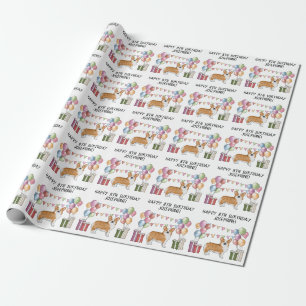 Rode Pembroke Welsh Corgi Kleurrijke Verjaardag Cadeaupapier