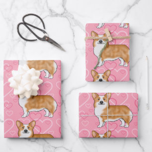Rode Pembroke Welsh Corgi Liefdeshartpatroon Roze Inpakpapier Vel
