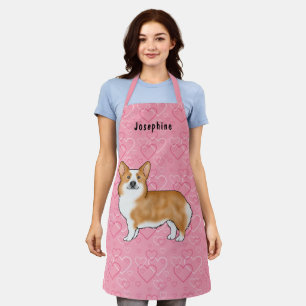 Rode Pembroke Welsh Corgi Op Roze Harten Met Naam Schort