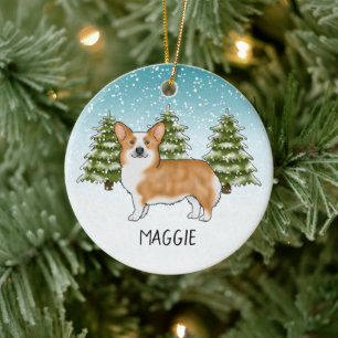 Rode Pembroke Welsh Corgi Winter Forest Kerstmis Keramisch Ornament
