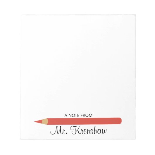 Rode Pencil Marker Gepersonaliseerde Leraar Notitieblok (Voorkant)