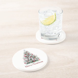 Rode pepermunt kerstboom zandsteen onderzetter